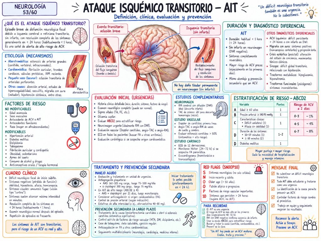 Neurología 53/60: Ataque Isquémico Transitorio - AIT (Definición, clínica, evaluación y prevención)